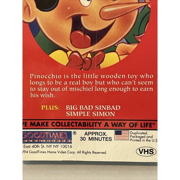 PINOCCHIO And Friends Goodtime VHS Cassette USA Release Vintage Sealed 30 Min. - Picture 5 of 7